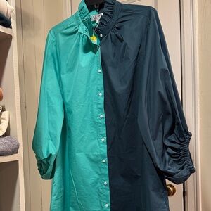 Crosby Teal and green Button-Up Blouse
